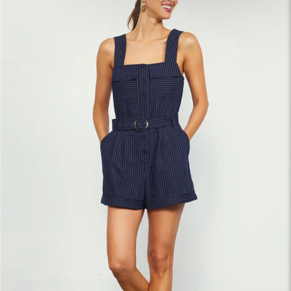 SKIES ARE BLUE NAVY PINSTRIPE BUTTONDOWN ROMPER